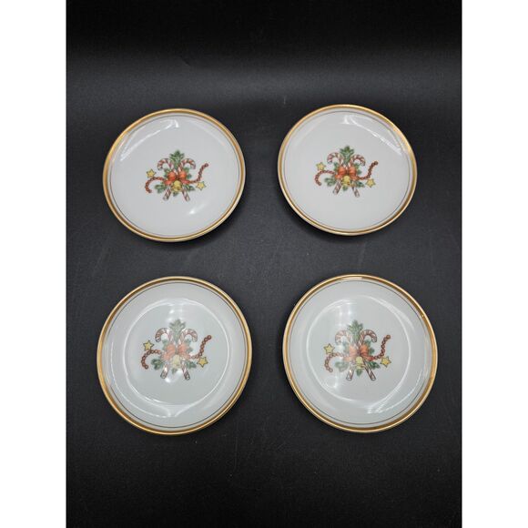 Fitz and Floyd St. Nicholas Coaster Ashtray Set of 4 Christmas Candy Canes HTF - Picture 4 of 5